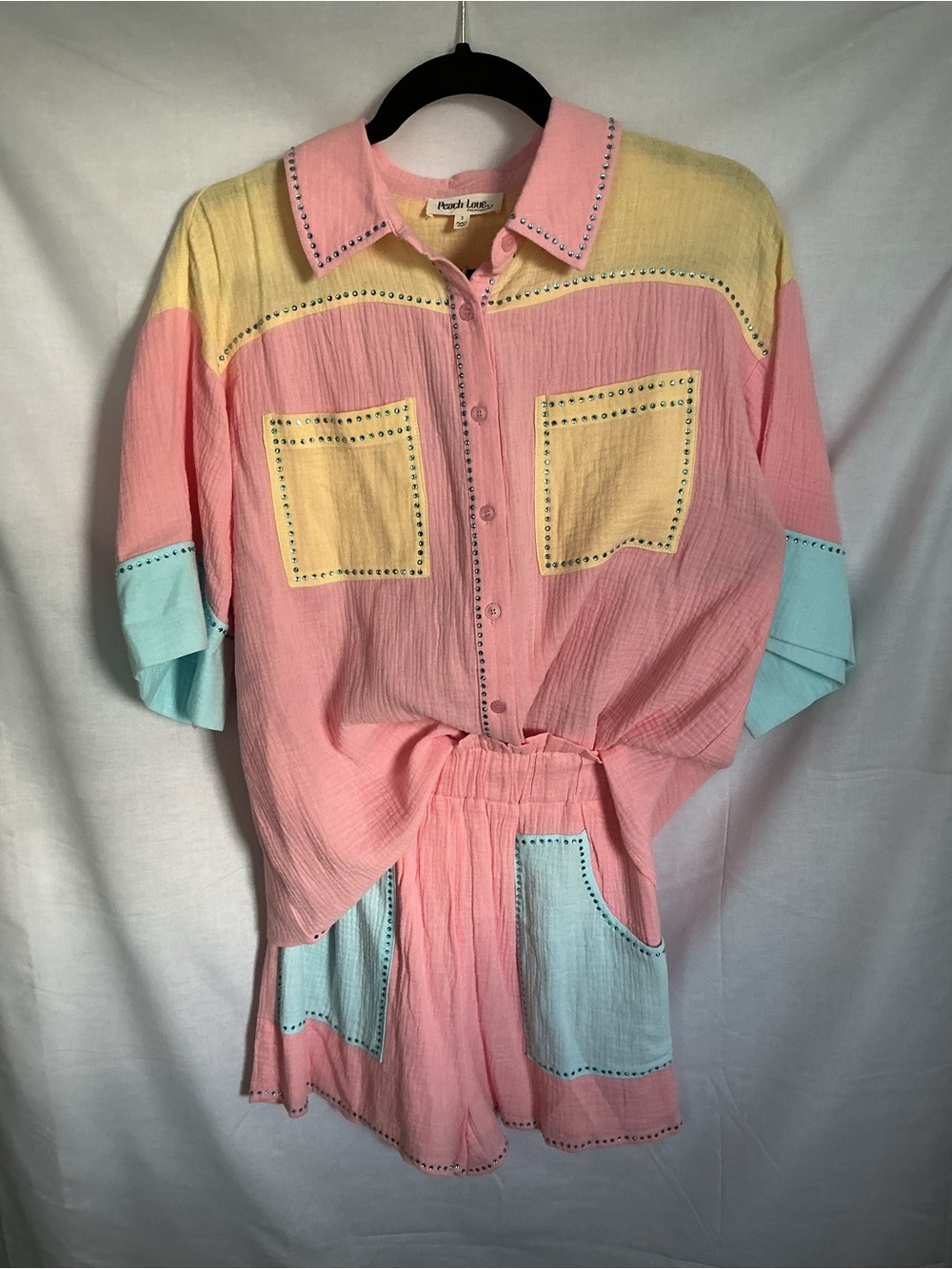 Pastel Colorblock Two-Piece Set - Pink, Yellow, Light Blue